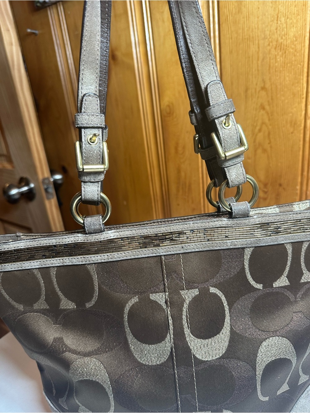 COACH Brown and Gold Signature Canvas Tote - Picture 8 of 13